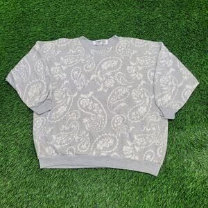 Vintage 90s Paisley AOP Sweater Womens XL 24x24 Boxy Gray